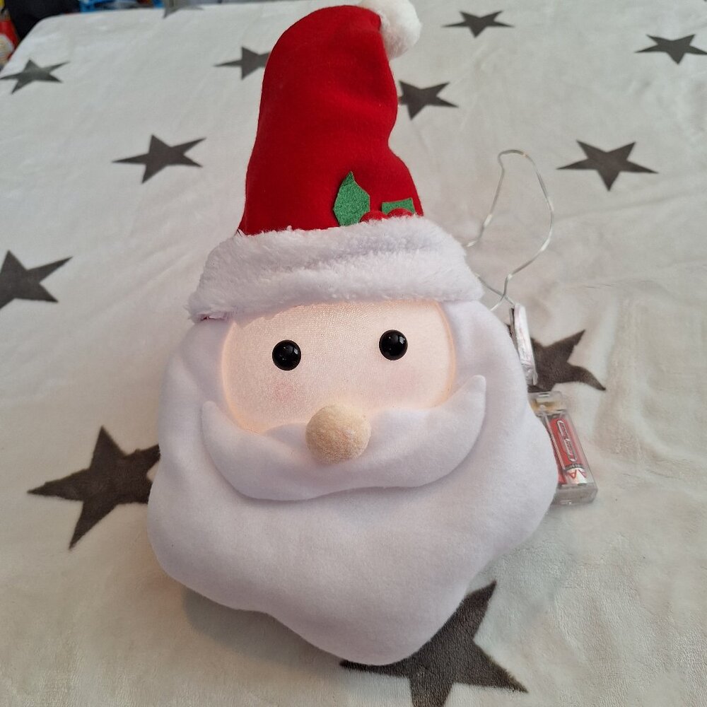 Holiday Style Lighted Santa LED Tree Topper Battery Operated Fabric Head